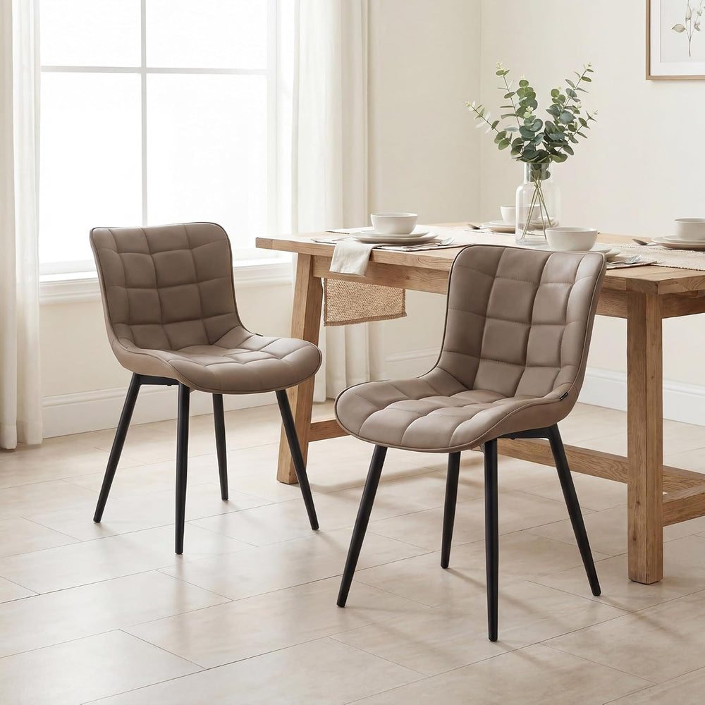 YOUTASTE Khaki Dining Chairs Set of 2, Comfy Faux Leather Upholstered Kitchen...
