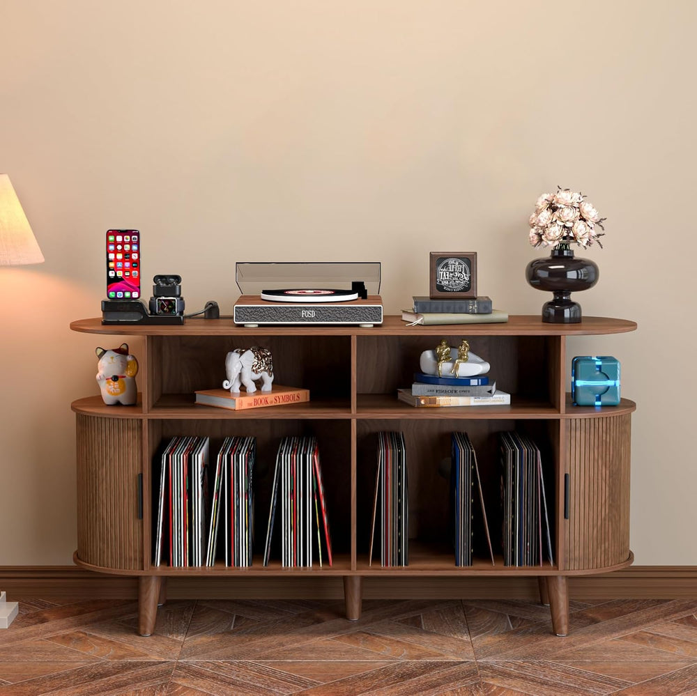 LUVIOHOME Large Round Record Player Stand with Charging Station & USB Por...