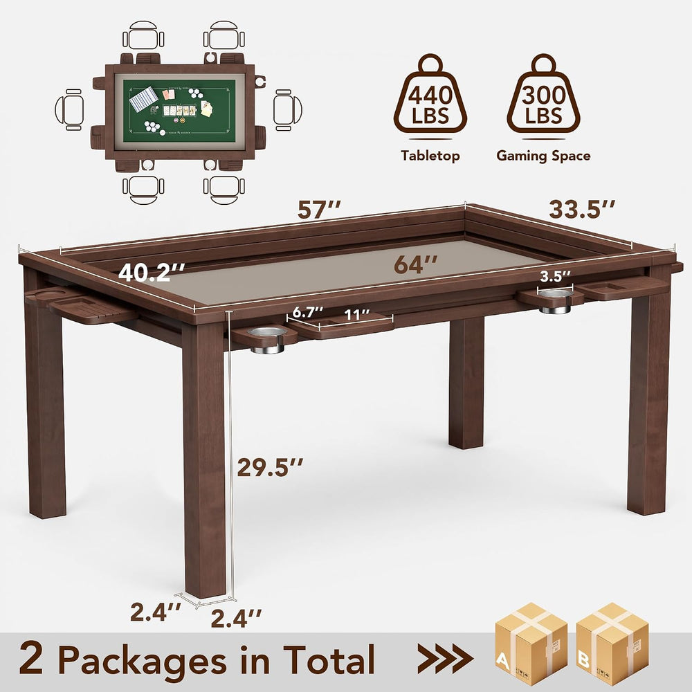 Convertible Board Game Table for 4-6 Players, Spacious Gaming Space w/Clean-E...