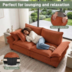 83" Cloud Loveseat Sofa, Comfy Corduroy Couch Deep Seat Double Cushion, 800 LBS 2-3 Seater Love Seat for Living Room Bedroom Apartment Office Small Space, Reddish-Brown
