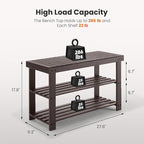 Sweetcrispy 3-Tier Shoe Rack Bench, Bamboo Entryway Storage Organizer, Shoes Stand for FrontDoor Entrance, Bedroom, Living Room, 286lb Capacity, 11.3 x 27.6 x 17.8 Inches, Chestnut