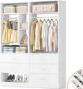 Besiost 4FT Closet Systems with 5 Drawers, 48" Closet Organizer System | Wood Closet Organizer with 2 Hanging Rods & 7 Shelves, Heavy Duty 48" Walk-in Closet for Nusery, White (48"L x 15" W x 80" H)