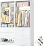 Besiost 4FT Closet Systems with 5 Drawers, 48" Closet Organizer System | Wood Closet Organizer with 2 Hanging Rods & 7 Shelves, Heavy Duty 48" Walk-in Closet for Nusery, White (48"L x 15" W x 80" H)