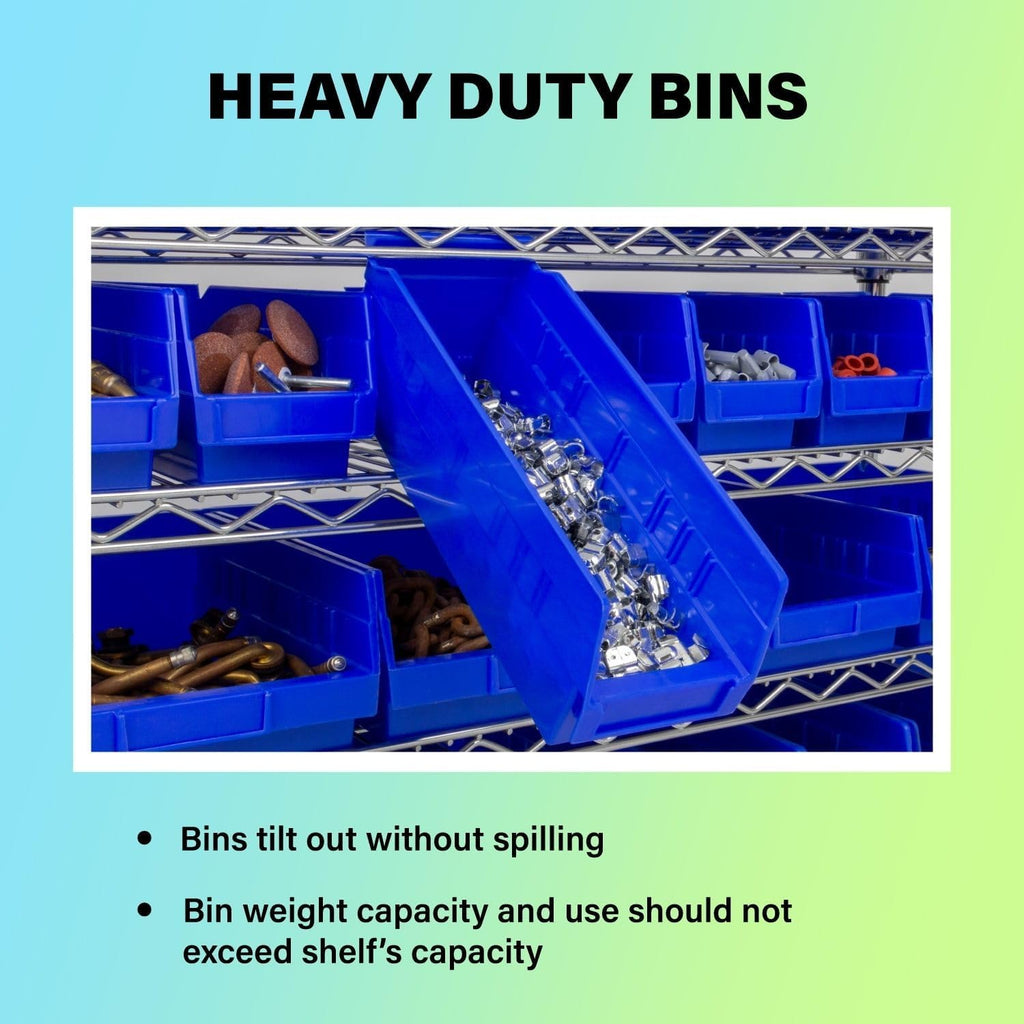 Akro-Mils 30128 Plastic Shelf Bins, Heavy Duty Storage Bins for Garage, Closet, and Drawer Organization, 18-Inch x 4-Inch x 4-Inch, Blue, 12-Pack