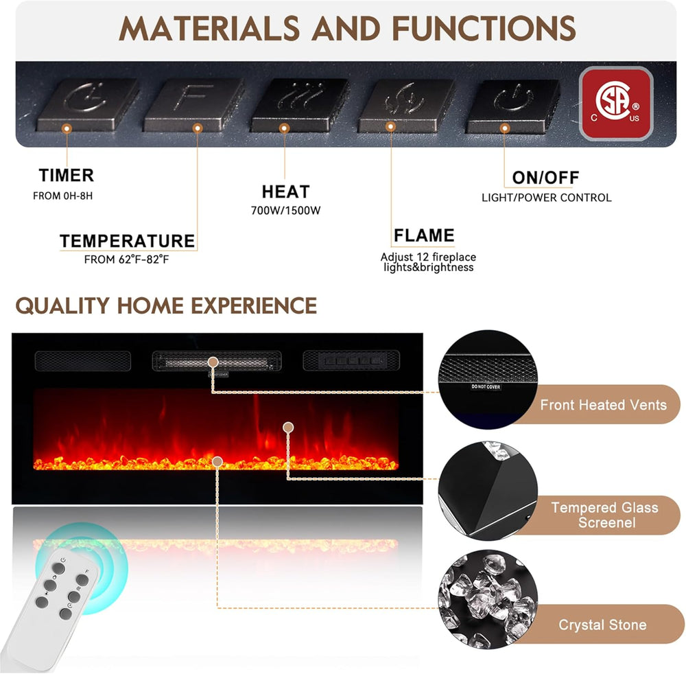 70" Fireplace TV Stand for TVs UP to 80", Electric Fireplace Entert...