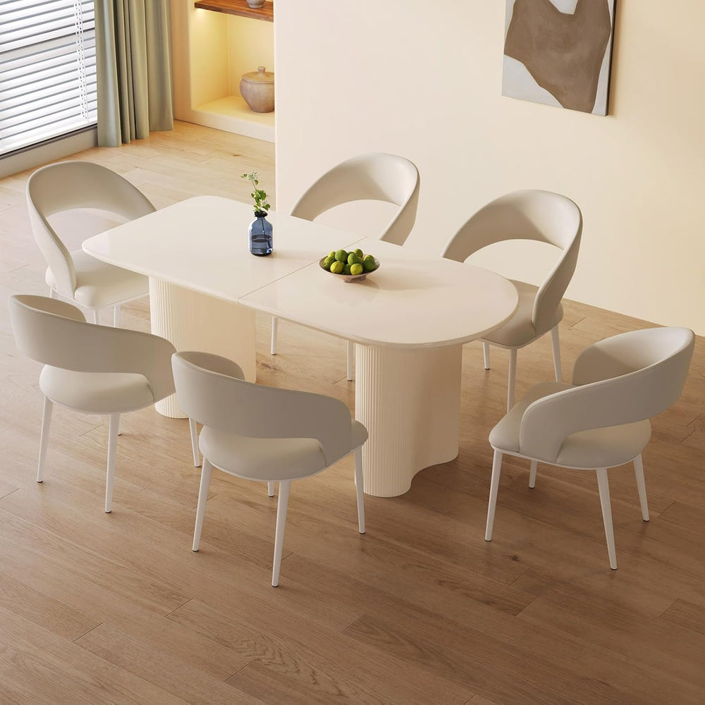 Dining Table Set for 6, Modern Cream White Kitchen Table with 6 Chairs, Dinin...