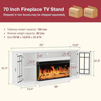 oneinmil 36 Inch 3-Sided Glass Fireplace TV Stand for TVs up to 80", Rustic Media Entertainment Center Console Table with Glass Door Closed Storage, Set of TV Table, White