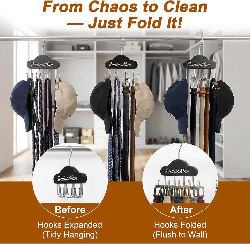 Belt Organizer, Tie Rack with 8 Hooks,Belt Hanger (Black,2 Pcs) | Tie Rack for Belt, Bra, Tank Top, Hat, Purse, Black, Tanktop hanger for Closet