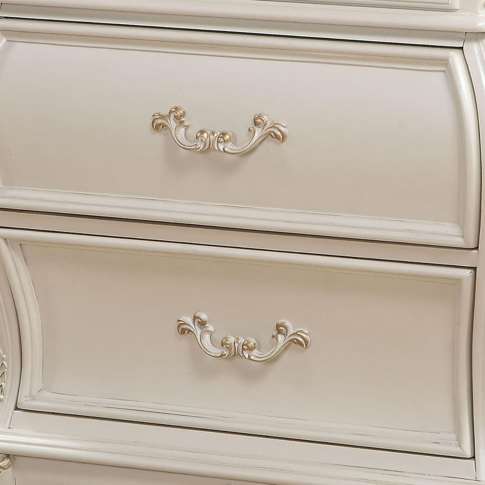 Pearl White 2-Drawer Nightstand with Legs,for Small Spaces
