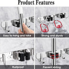 2 Racks and 3 Hooks Broom and Mop Holder Wall Mounted Garage Organizer Storage Tool Racks Stainless Steel Heavy Duty Hooks Self Adhesive Solid Non-slip Wall Hangers for Home Kitchen Garden Laundry