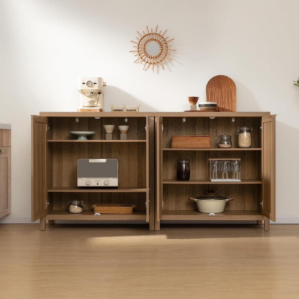 SICOTAS Sideboard Buffet Cabinet with Large Storage - Boho Rattan Credenza Co...