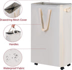 Slim Laundry Hamper with Wheels, Rolling Laundry Basket for Clothes, Small Laundry Basket for Bedroom, Dorm and Laundry Room, 75L (19.8 Gallons) Beige