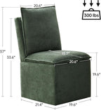 VKNOW Upholstered Dining Chairs Set of 2, Modern Rolling Chairs with Storage and Wheels, Linen Armless Chair with Cushion and Backrest, Dining Room Chairs for Living Room Kitchen Bedroom, Green