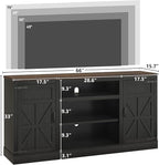 66" Farmhouse TV Stand with Power Outlets for 75 Inch TVs, 33" Tall Entertainment Center with Storage Cabinets w/Adjustable Shelves, Rustic Large TV Media Console for Living Room, Black