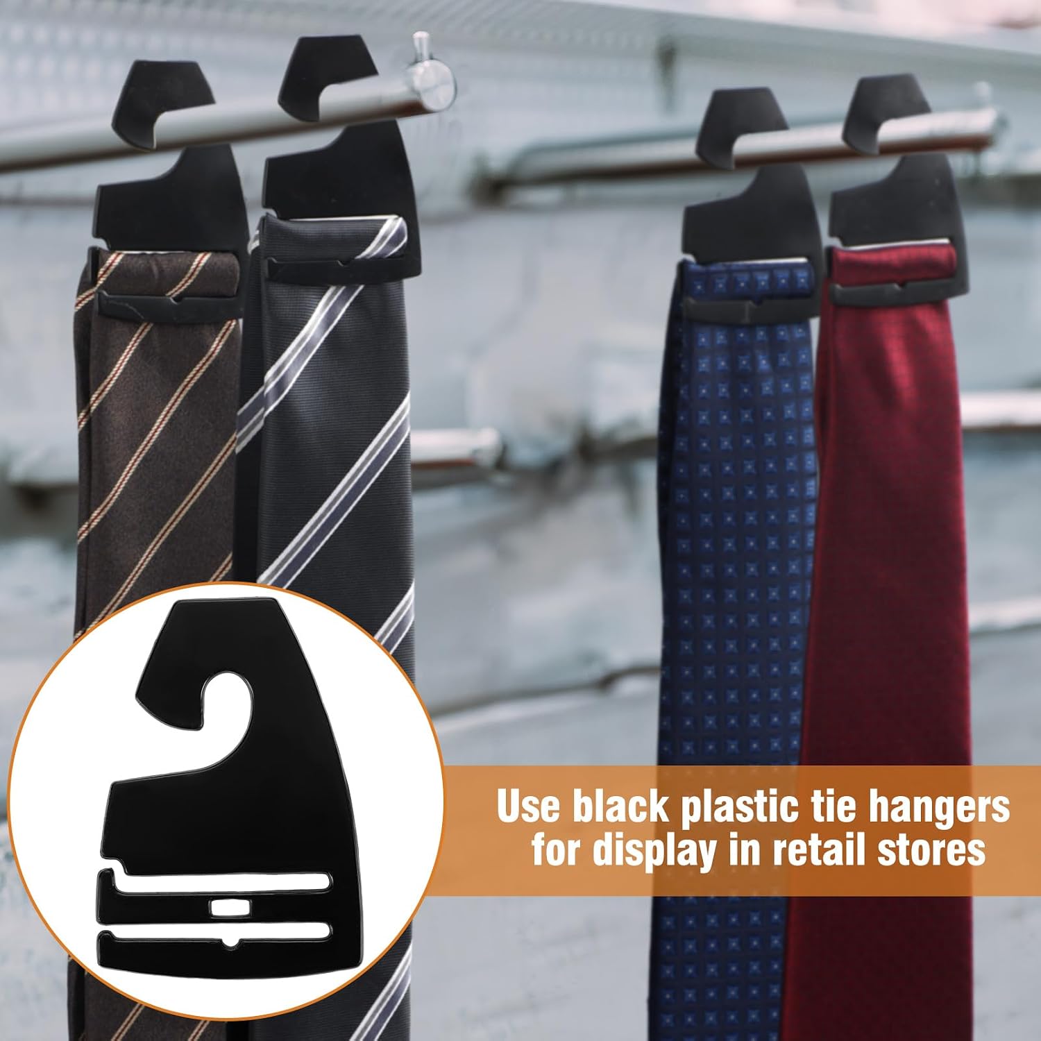 Maxdot 100 Pcs Tie Hangers, Plastic Neck Tie Holders for Display, Black Necktie Hook Hangers for Men Retail Closet, 2.8 x 2 inches