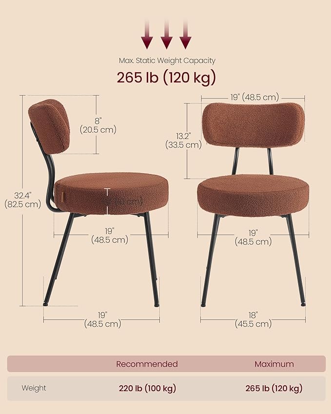 VASAGLE Boucle Dining Chairs Set of 2, Upholstered Kitchen Dining Room Chairs...
