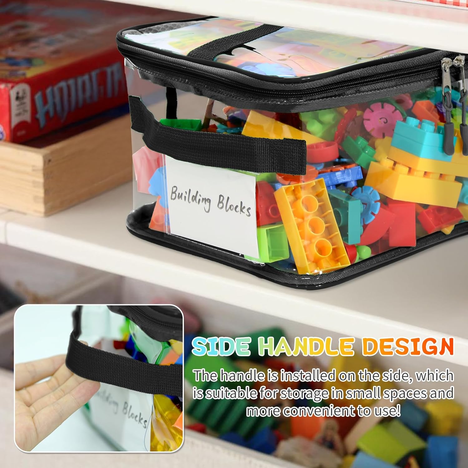 8 Packs Extra Large Toy Storage Bags with Labels, Reusable Clear PVC Board Game Storage, Travel Waterproof Toy Organizer Bags with Name Tag and Manual Pocket for Building Blocks, Puzzle, Kids Books