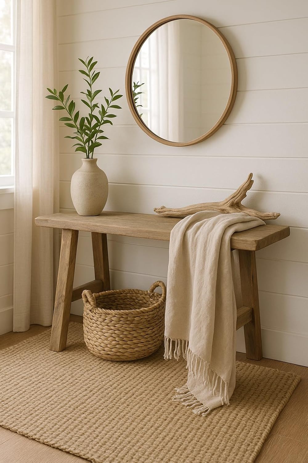 Artissance 35" Long 10" Wide Elmwood Bench, Natural Wood