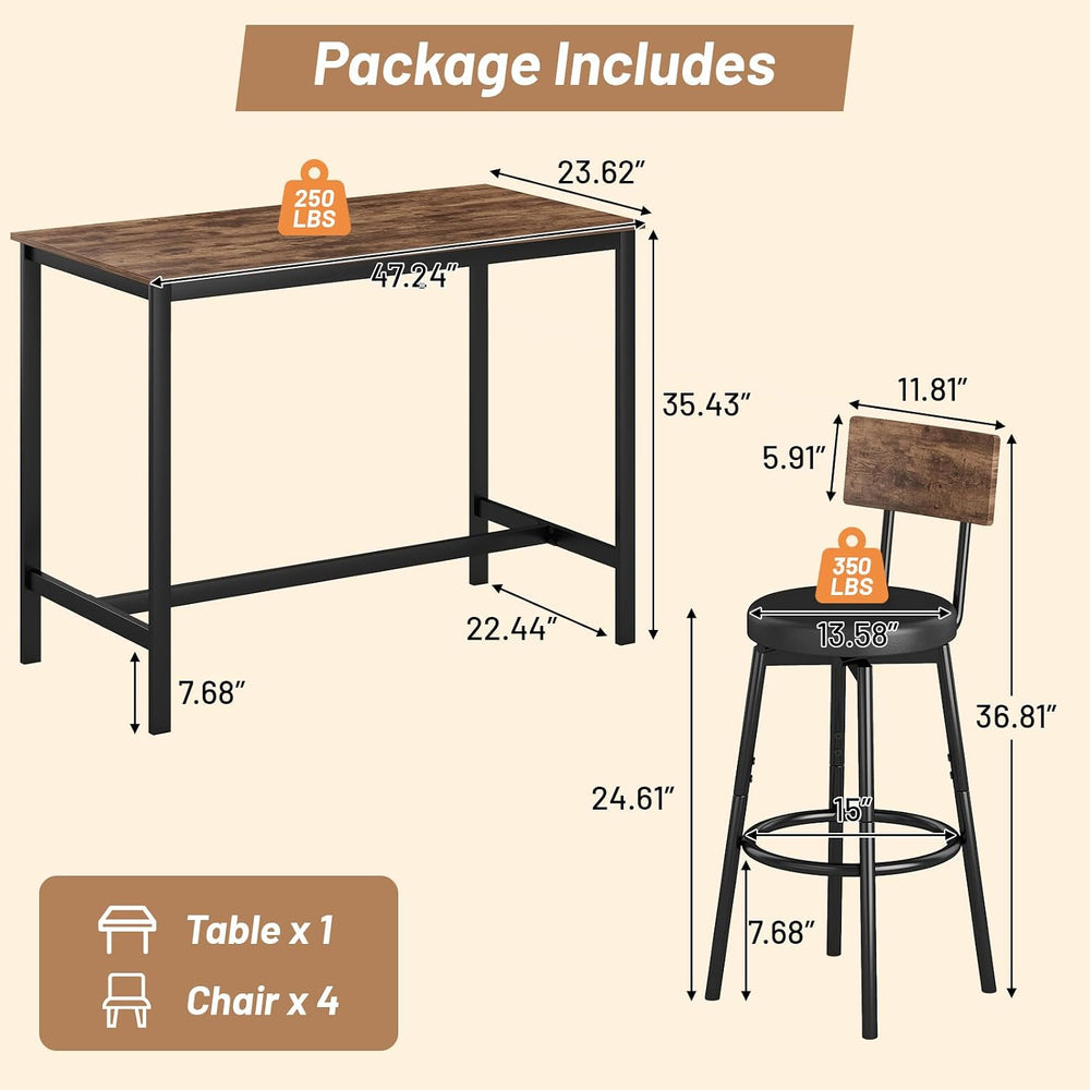 Zevemomo 5-Piece Dining Table Set, Bar Table Set for 4, Kitchen Table and Cha...