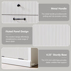 Modern Double Tilt-Out Laundry Hamper Cabinet, 20 Gallon Fluted Trash Can Cabinet w/2 Drawers, Wooden Hidden Garbage Can Cabinets with Laundry Basket, for Bathroom and Kitchen, Antique White