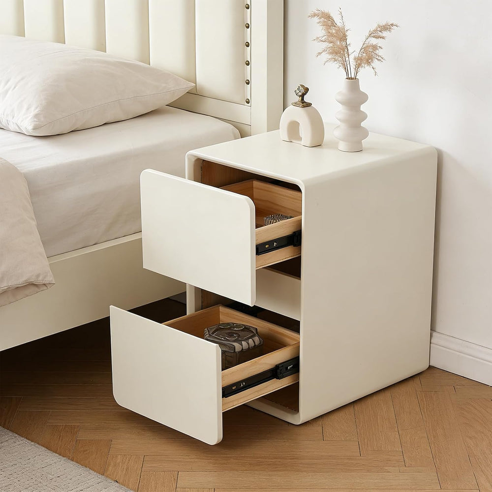 Modern Bedside Table, Minimalist Nightstand Small Narrow Side Table with 2 Dr...