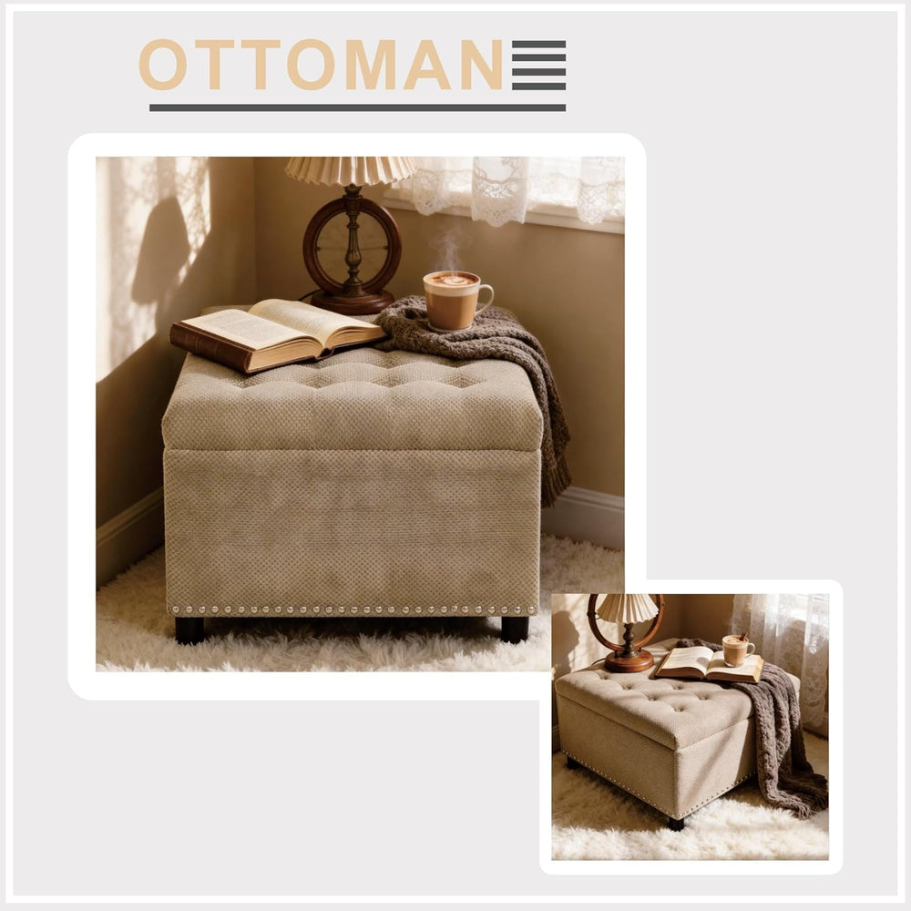 Oversized Square Ottoman with Storage for Living Room, Upholstered Fabric Tuf...