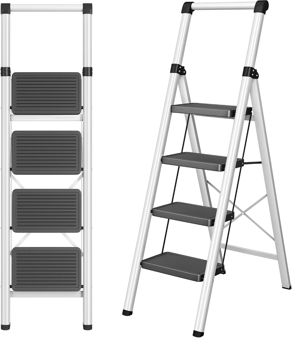 Step Ladder Foldable Folding Stool - 4 Step Stool with Wide Anti-Slip Pedal, ...