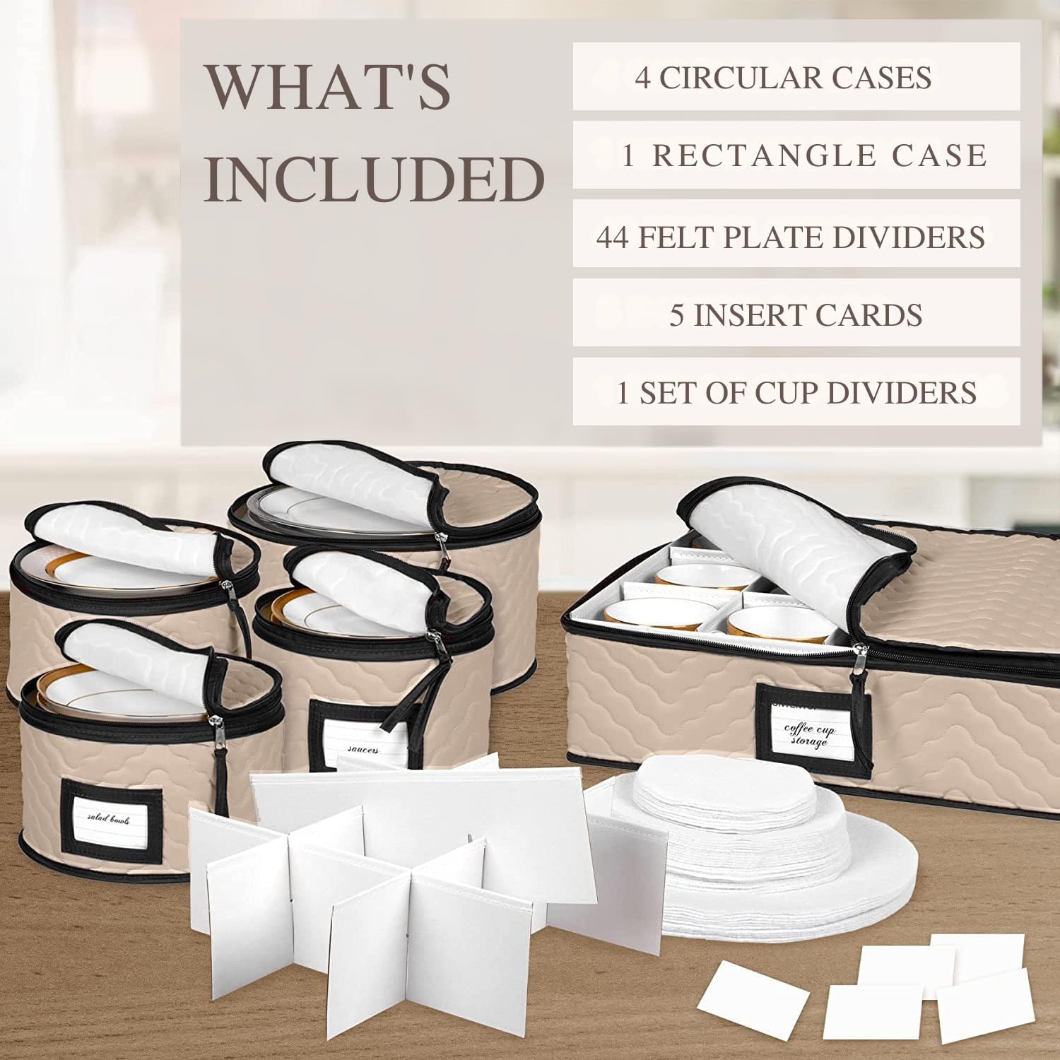 China Storage Containers 5-Piece Set Moving Boxes for Dinnerware, Glasses, Plates, Mugs and Saucers Sturdy Quilted Microfiber Dish Organizer with Dividers for Seasonal Storage - Holds Set of 12, Brown
