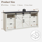 Farmhouse TV Stand for 75+ Inch TV, 32" Tall Entertainment Center w/4 Drawers & Sliding Barn Door, Rustic Media Console w/Storage Shelves, 66" Wood Television Stand for Living Room, Off White