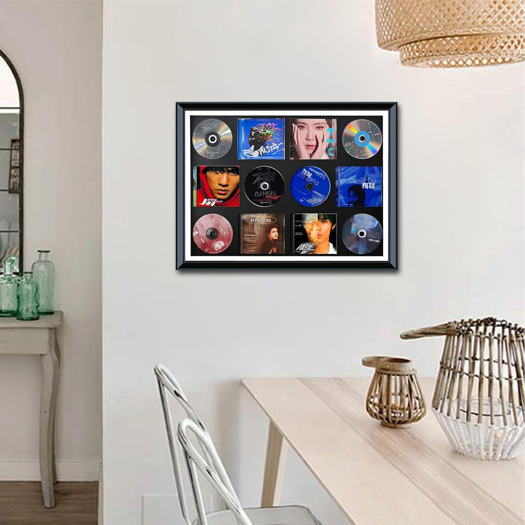CD Case,CD/DVD Storage Rack Stand,Wood CD Display case/Frame,with high-definition tempered glass panel can accommodate6 standard size CDs and 6 covers.album cover display gift,music lover home décor
