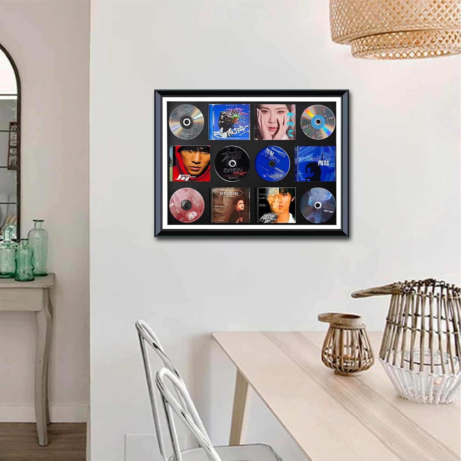 CD Case,CD/DVD Storage Rack Stand,Wood CD Display case/Frame,with high-definition tempered glass panel can accommodate6 standard size CDs and 6 covers.album cover display gift,music lover home décor