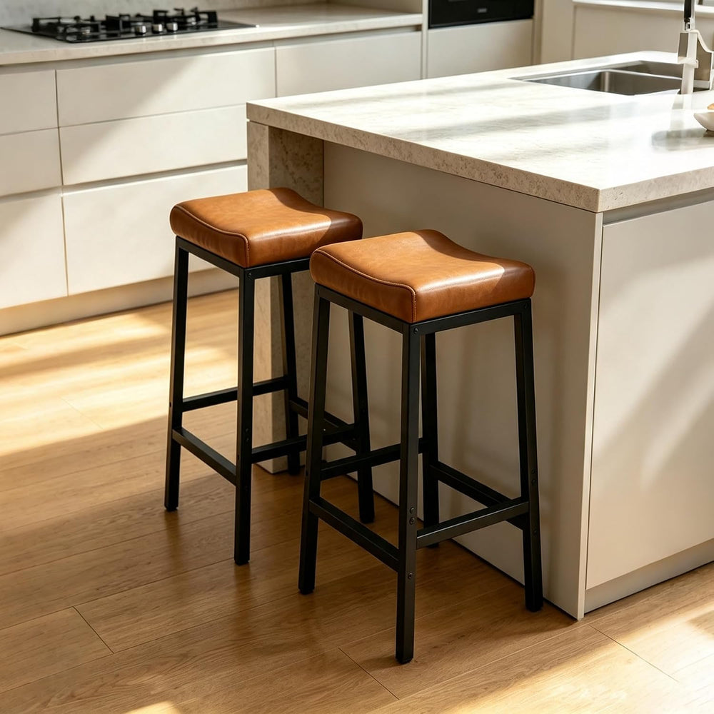 Bar Stools Set of 2, 30Inch Faux Leather Backless Counter Height Stools