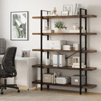 2PCS Heavy Duty 5 Tier Industrial Bookcase for Home Office, Rustic Brown | 47" Wide Wood Bookshelf,120 lbs Shelf Capacity, Rustic Open Shelving Display,3CM Upgraded Thicken Board,Easy to Assemble