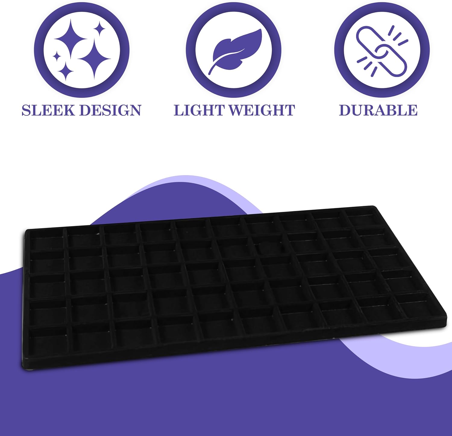 Novel Box 5 Pack 50-Slot Black Liner Jewelry Storage Tray Inserts 14.75x8.25x1 Inches - Jewelry Organizer Pad for Drawers & Store Displays - Jewelry Display Pads for Rings Earrings & Pendants