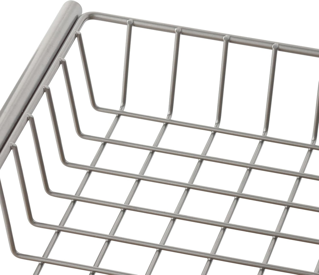 TRINITY 4-Tier Freestanding Metal Shelving Rack with Wire Baskets, Wood Top, and Adjustable Feet, 12"x12"x30", Champagne + Classic Gray Top