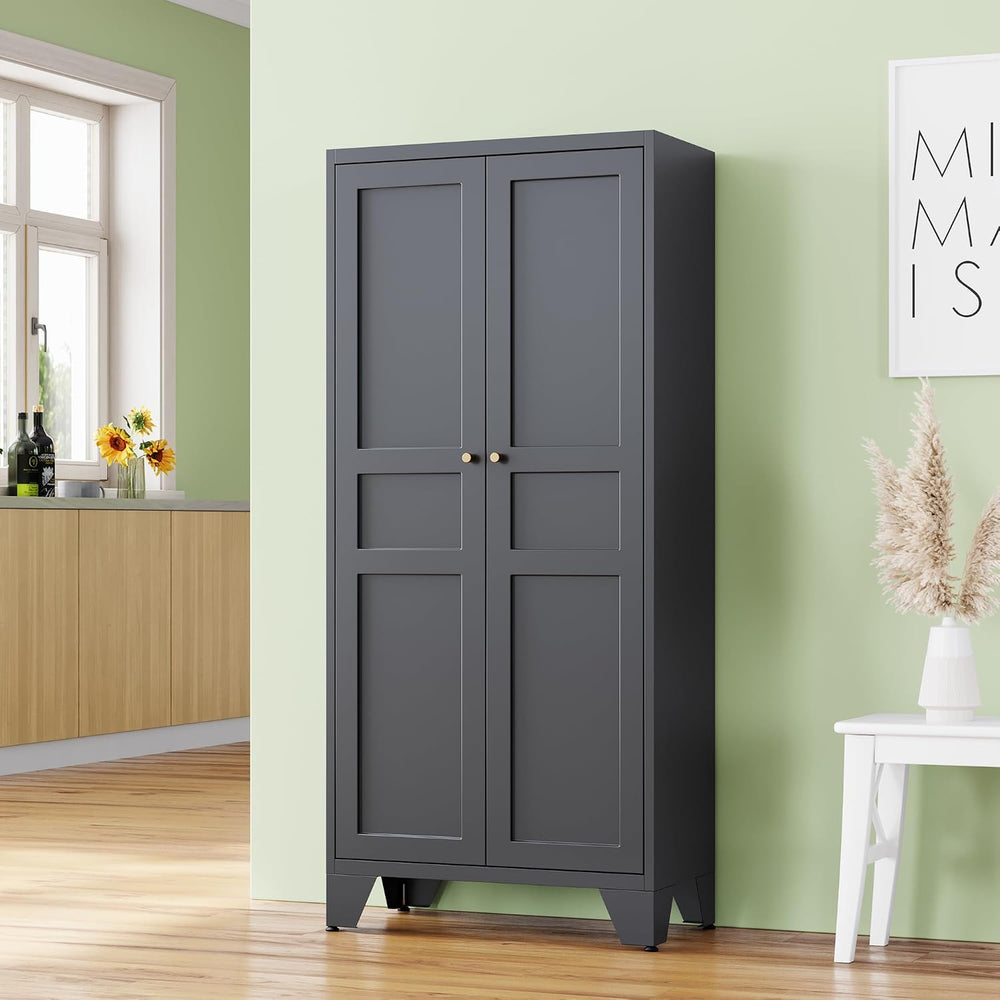 RAVIGIN Metal Storage Cabinet,61" H Pantry Cabinet with 2 Doors and 4 Ad...