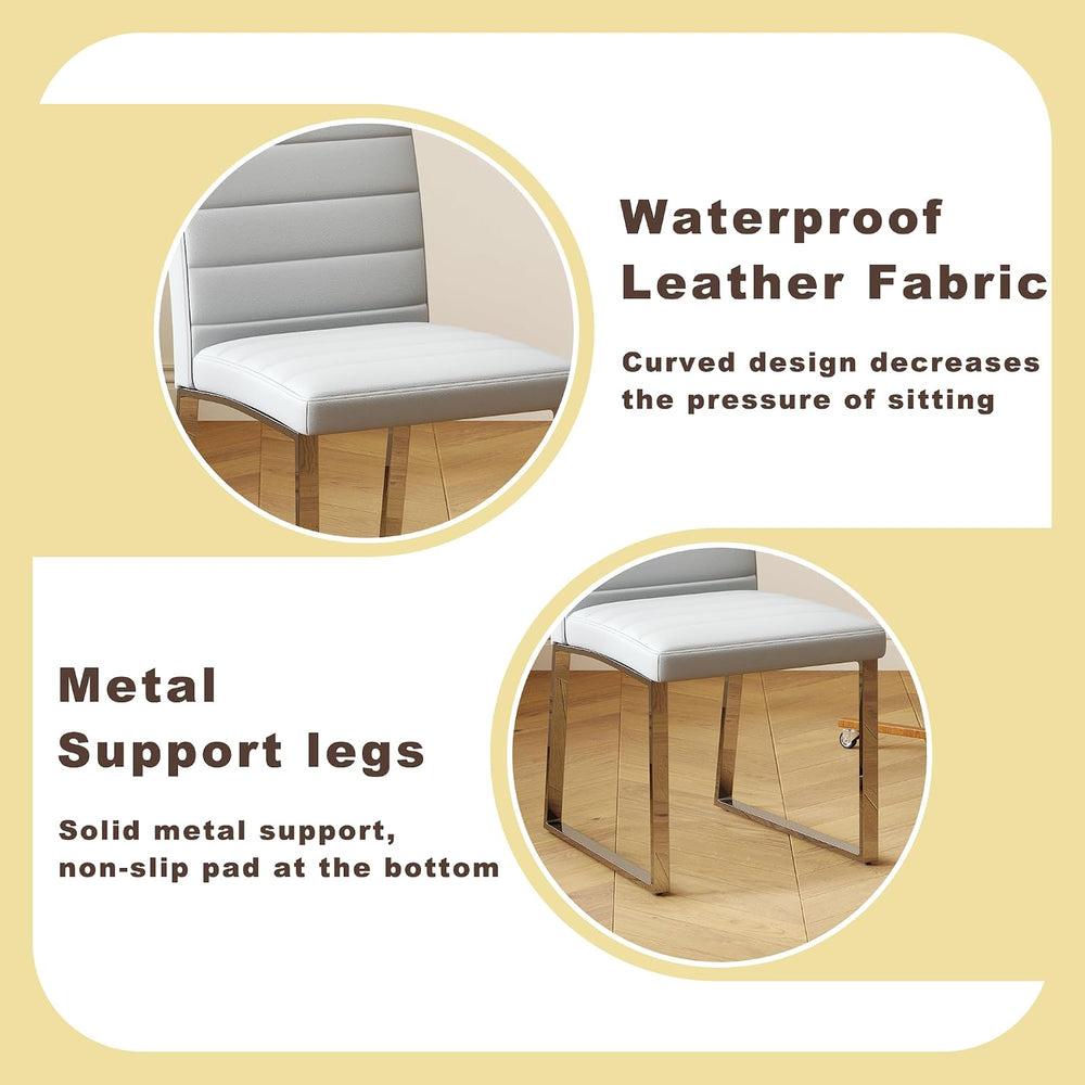 Modern Dining Chairs Set of 4, Grey Faux Leather Kitchen Chairs, Upholstered ...