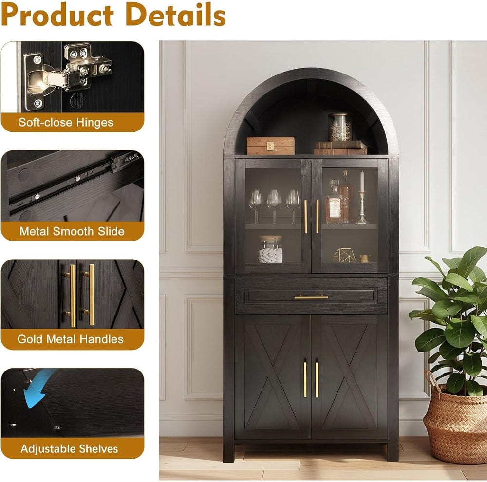 71" Kitchen Pantry Cabinet with Glass Doors and Barn Door, Farmhouse Sto...