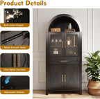 71" Kitchen Pantry Cabinet with Glass Doors and Barn Door, Farmhouse Storage Cabinet with Adjustable Shelves, Arched Design Buffet Hutch for Kitchen, Dining Room