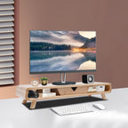 Monitor Stand Riser, 24inch Large Desk Computer Monitor Stand with 2 Wire Holes & Back Baffle, V-shaped Drawer, Desk Shelf Adds Storage for PC Monitor, Laptop, Printer