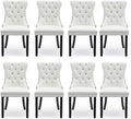 Leather Upholstered Dining Chairs Set of 8, Modern Style Kitchen Side Chairs with Nailhead Trim and Wood Leg, Metal Pulling Ring for Dining Room Living Room(White&Pink)