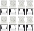 Leather Upholstered Dining Chairs Set of 8, Modern Style Kitchen Side Chairs with Nailhead Trim and Wood Leg, Metal Pulling Ring for Dining Room Living Room(White&Pink)