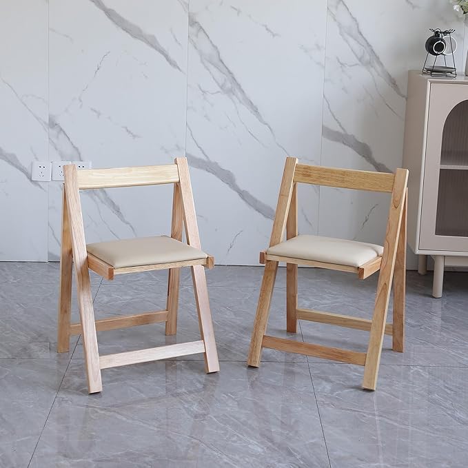 Folding Dining Chairs with Padded Seat Lightweight sillas para Fiestas,2 Pack Folding Chair for Dinner,Party Wedding,Picnic Event, 196LB Weight Capacity(Wood)