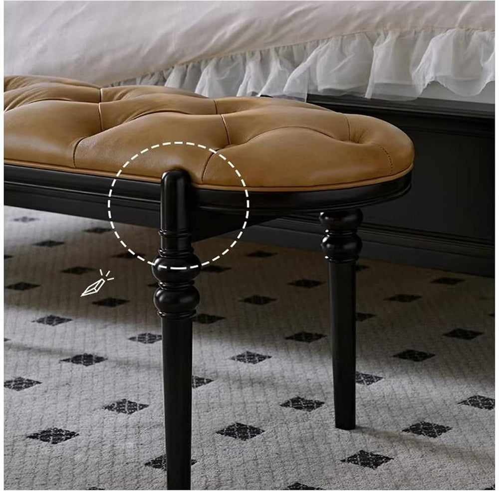 Modern Upholstered Bedroom Benches with Black Legs Genuine Leather Bench for ...