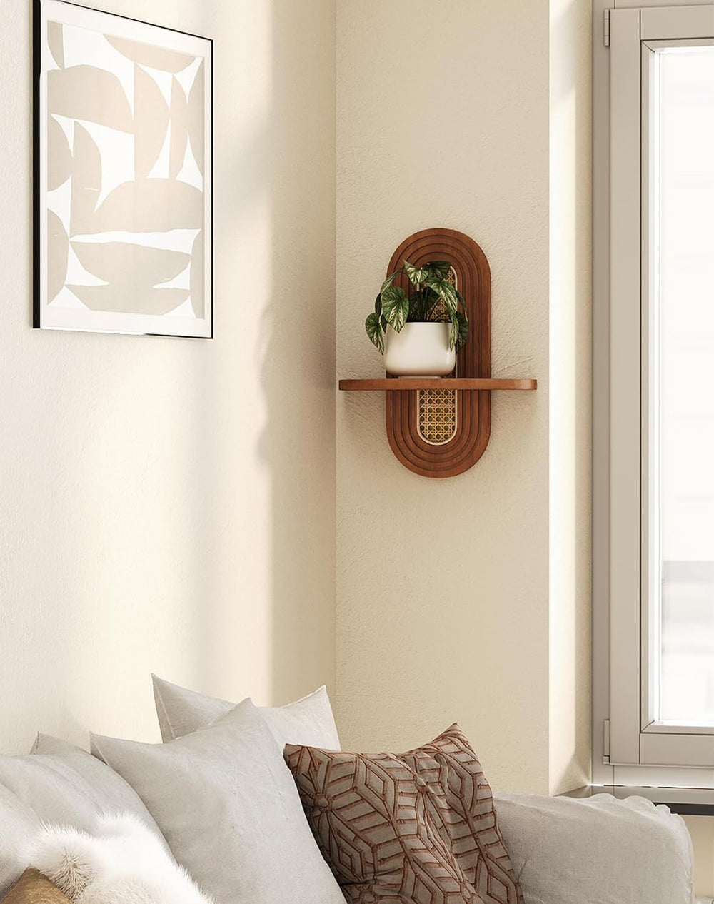 Floating Shelves for Wall, Boho Home Wall Decor,Rattan Plant Shelf Set of 2, ...