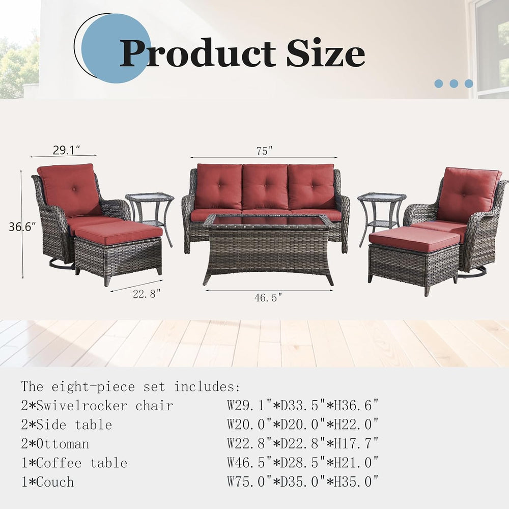 Outdoor Furniture Set：8 PCS Patio Furniture Set with Outdoor Swivel Rocker Pa...