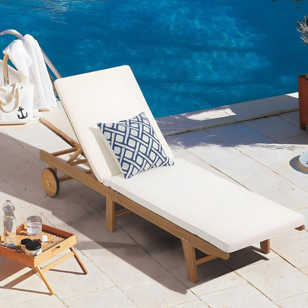 Patiorama Patio Acacia Wood Chaise Lounge Chair, Pool Chair, Cream