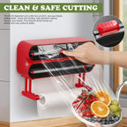 Aluminum Foil & Plastic Wrap Dispenser with Cutter - Magnetic & No-Drill Wall Mount, Cling Film Dispenser with Paper Towel Holder, Space-Saving 3-in-1 Kitchen Organizer - Fits 12" Roll, Red