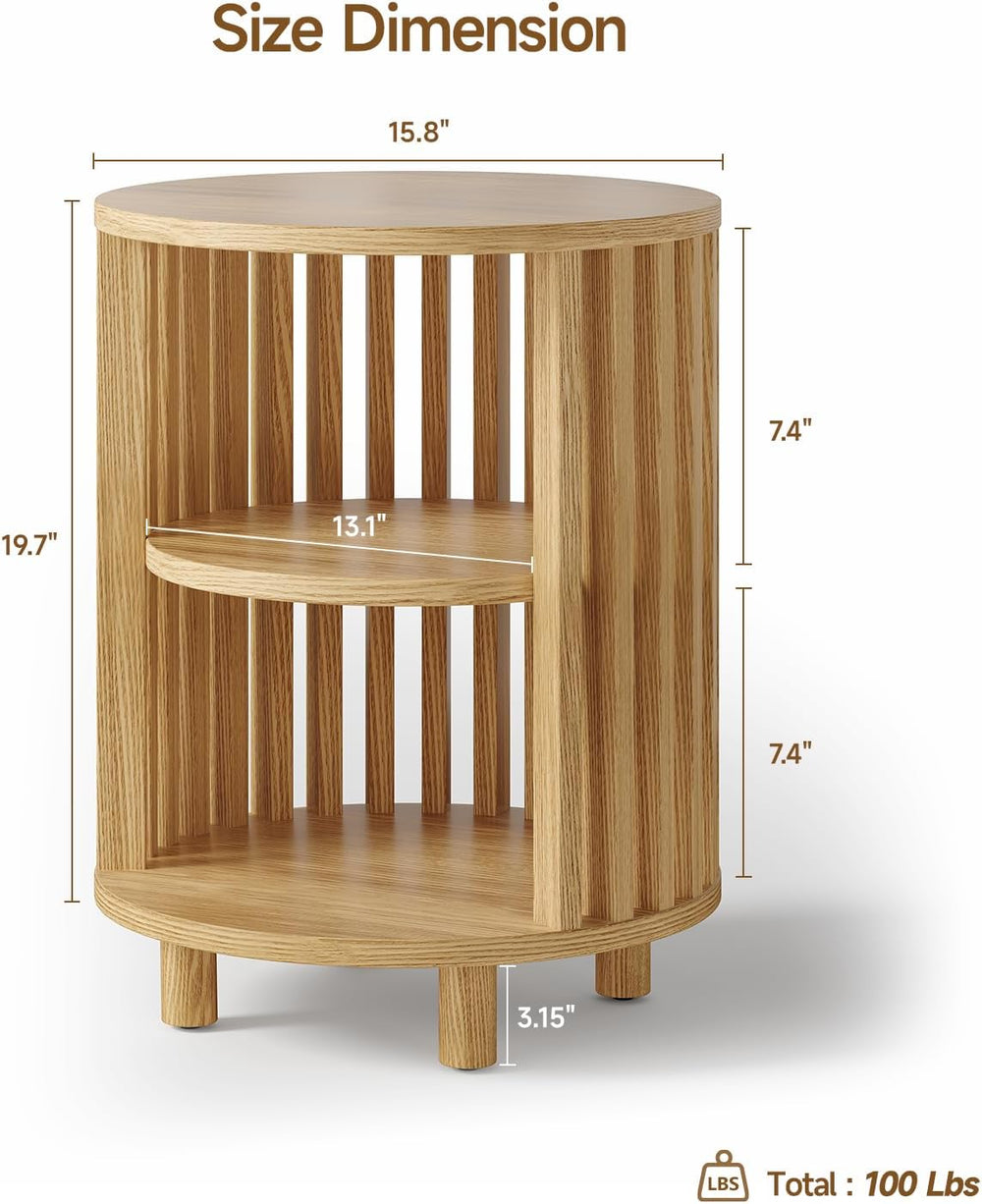 Round End Table, Wood Side Tables, Mid Century Modern Nightstand with 2 Tier ...