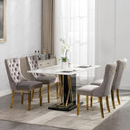 Luxury Upholstered Dining Chairs Set of 2, Grey Kitchen Chair with Golden Metal Legs, Velvet Tufted Back Dining Chair, Sillas de Comedor, Modern Kitchen & Dining Room Chairs (Gray, 2 Pcs)